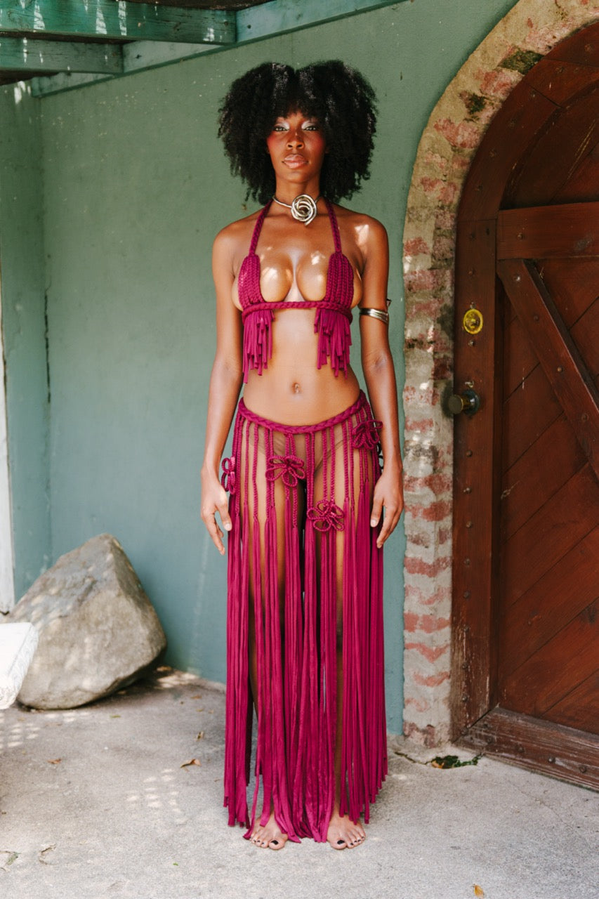 Banana Han' Bralette x Runaway Fringe Skirt Set