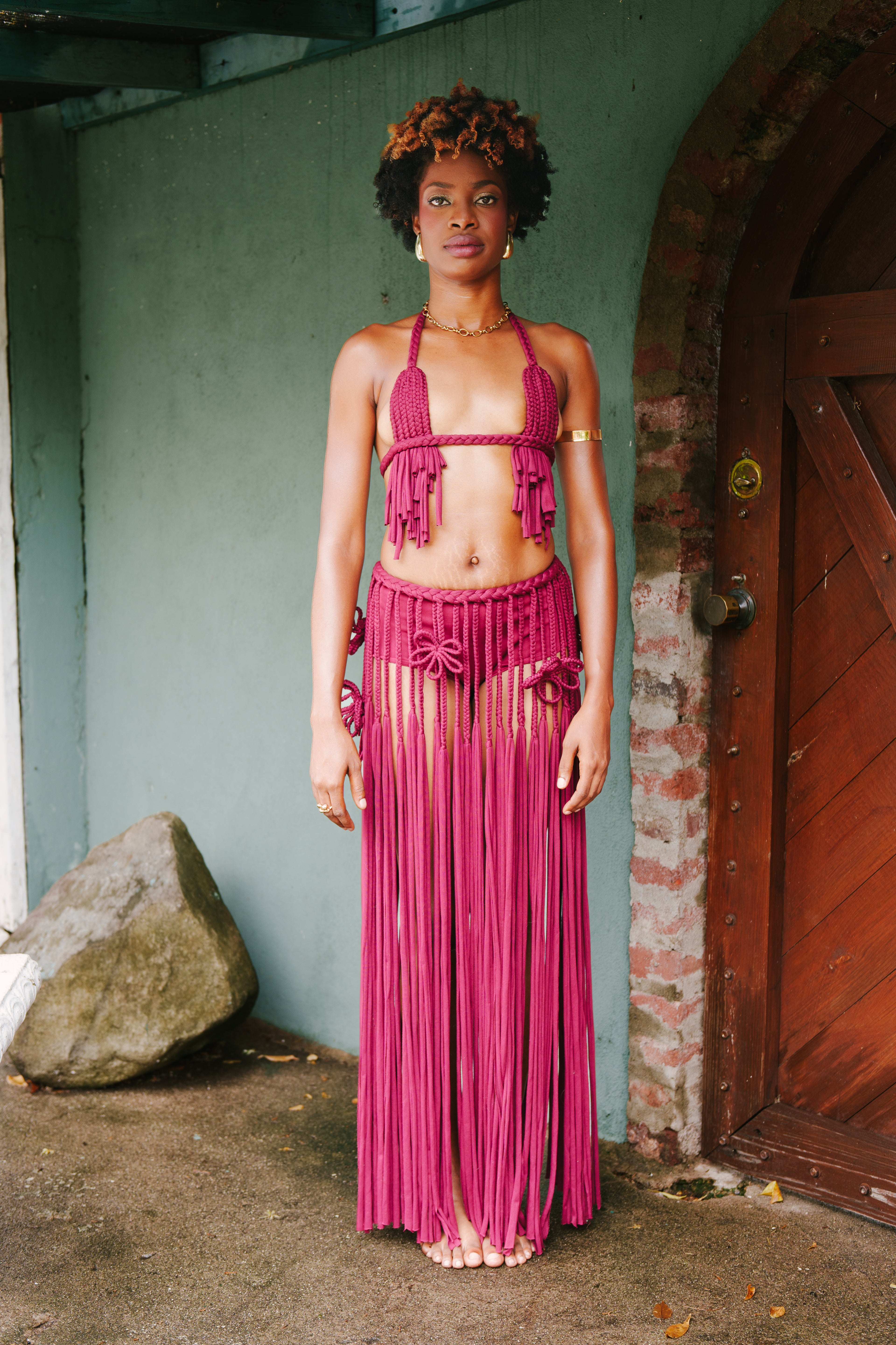 Banana Han' Bralette x Runaway Fringe Skirt Set